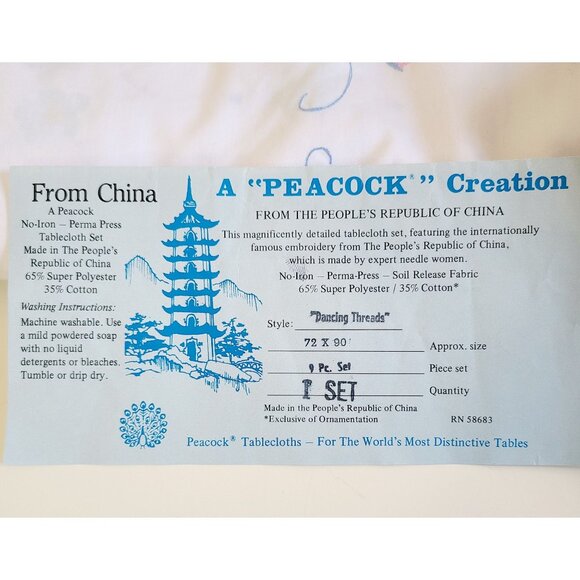 Vintage Linen Tablecloth Peacock Set With Embroidered Daisies Perma Press *READ* - Picture 2 of 16